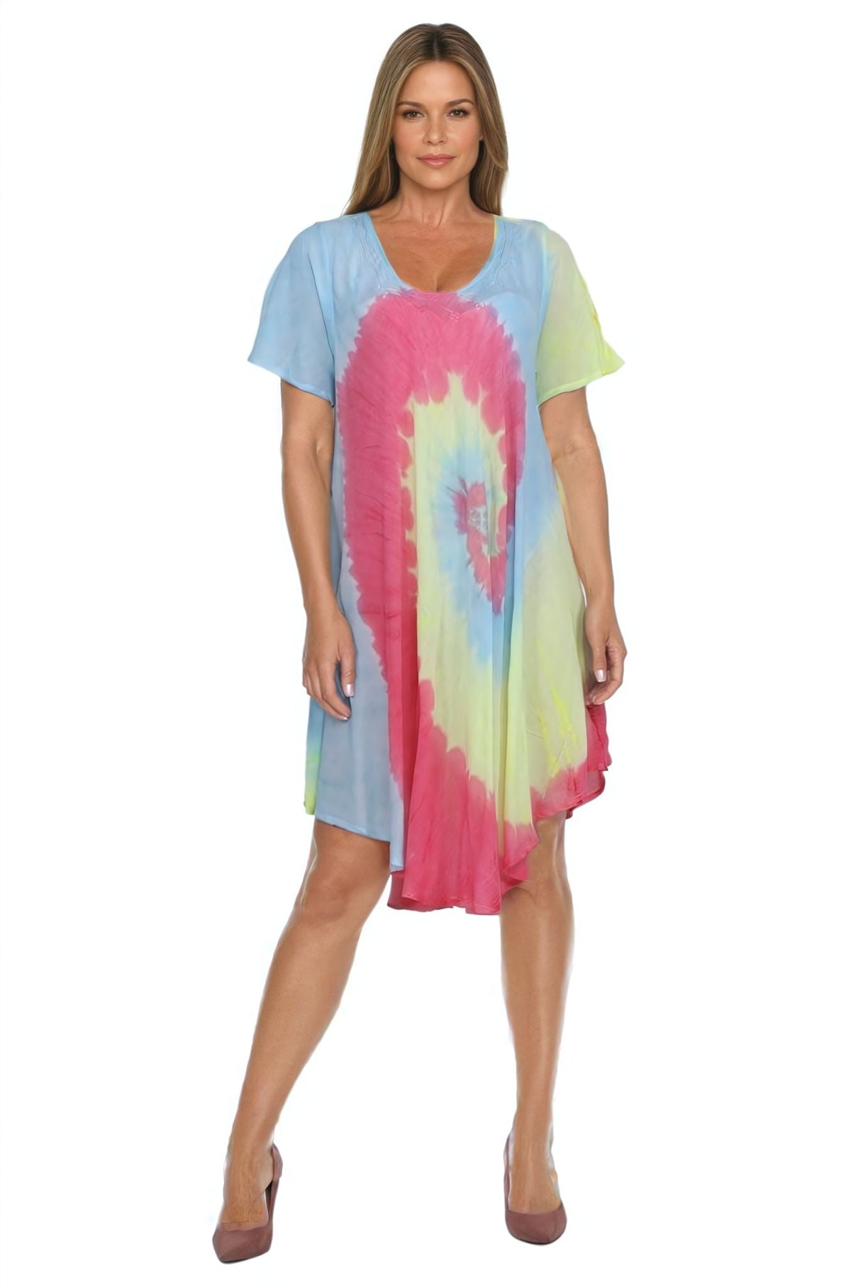 Neon Tie Dye Cap Sleeve Dress 442128 - Advance Apparels Inc