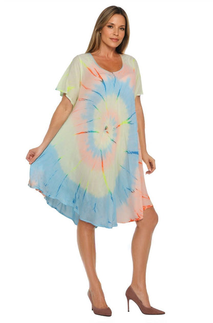 Neon Tie Dye Cap Sleeve Dress 442128 - Advance Apparels Inc