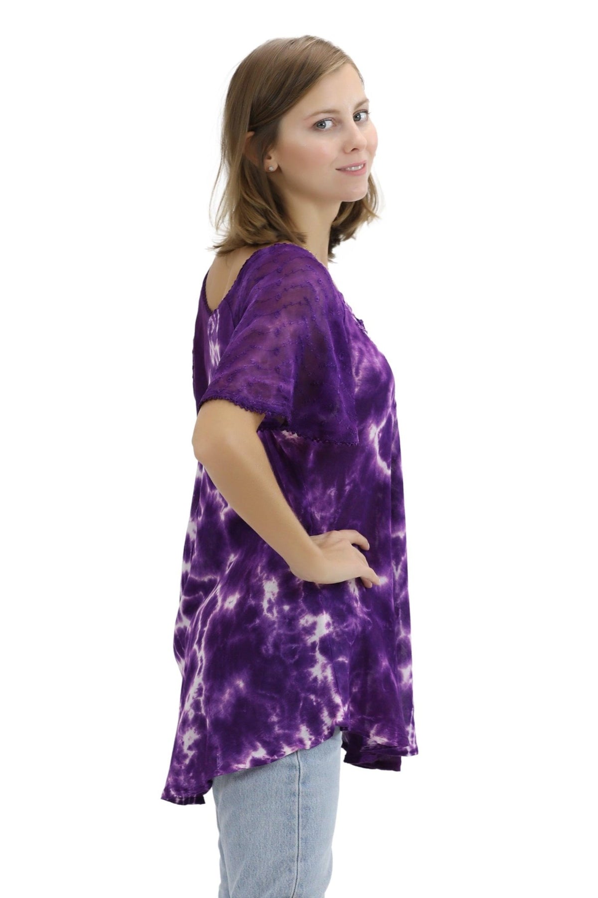 Ocean Tide Tie-Dye Cap Sleeve Blouse 18718 - Advance Apparels Inc