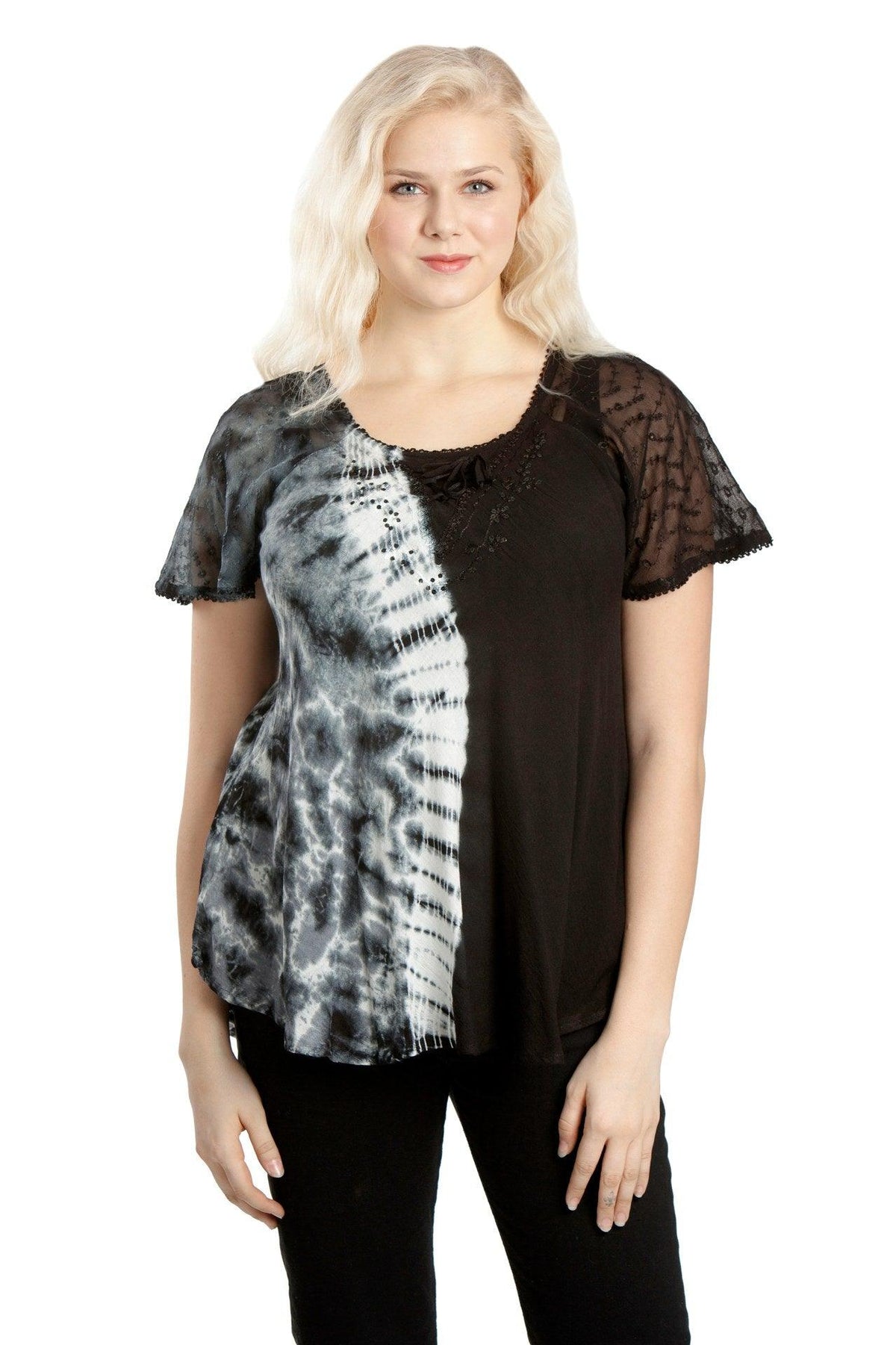 Ocean Tide Tie-Dye Cap Sleeve Blouse 18718 - Advance Apparels Inc