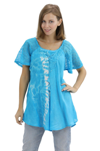 Ocean Tide Tie-Dye Cap Sleeve Blouse 18718 - Advance Apparels Inc