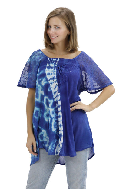 Ocean Tide Tie-Dye Cap Sleeve Blouse 18718 - Advance Apparels Inc