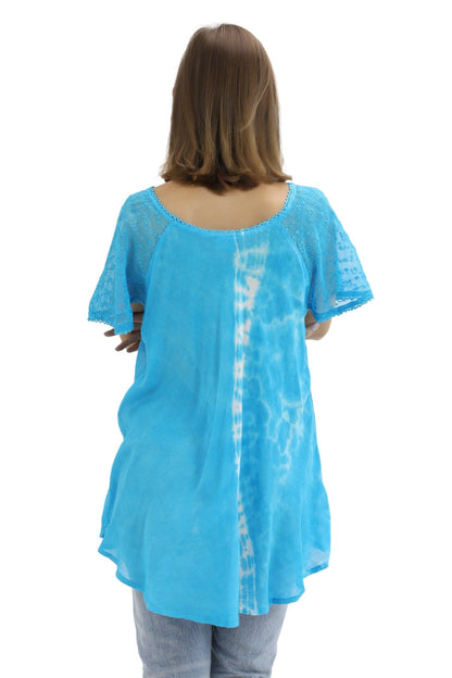 Ocean Tide Tie-Dye Cap Sleeve Blouse 18718 - Advance Apparels Inc