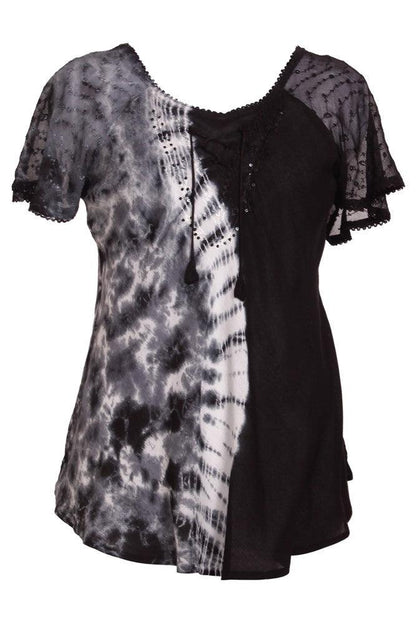 Ocean Tide Tie-Dye Cap Sleeve Blouse 18718 - Advance Apparels Inc