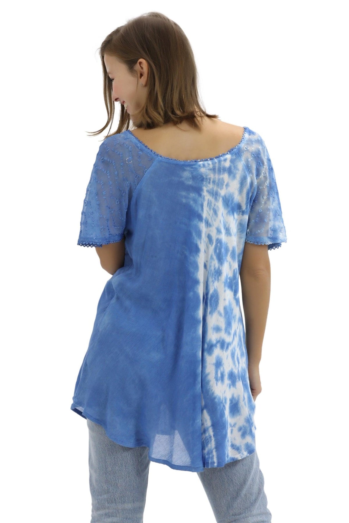 Ocean Tide Tie-Dye Cap Sleeve Blouse 18718 - Advance Apparels Inc
