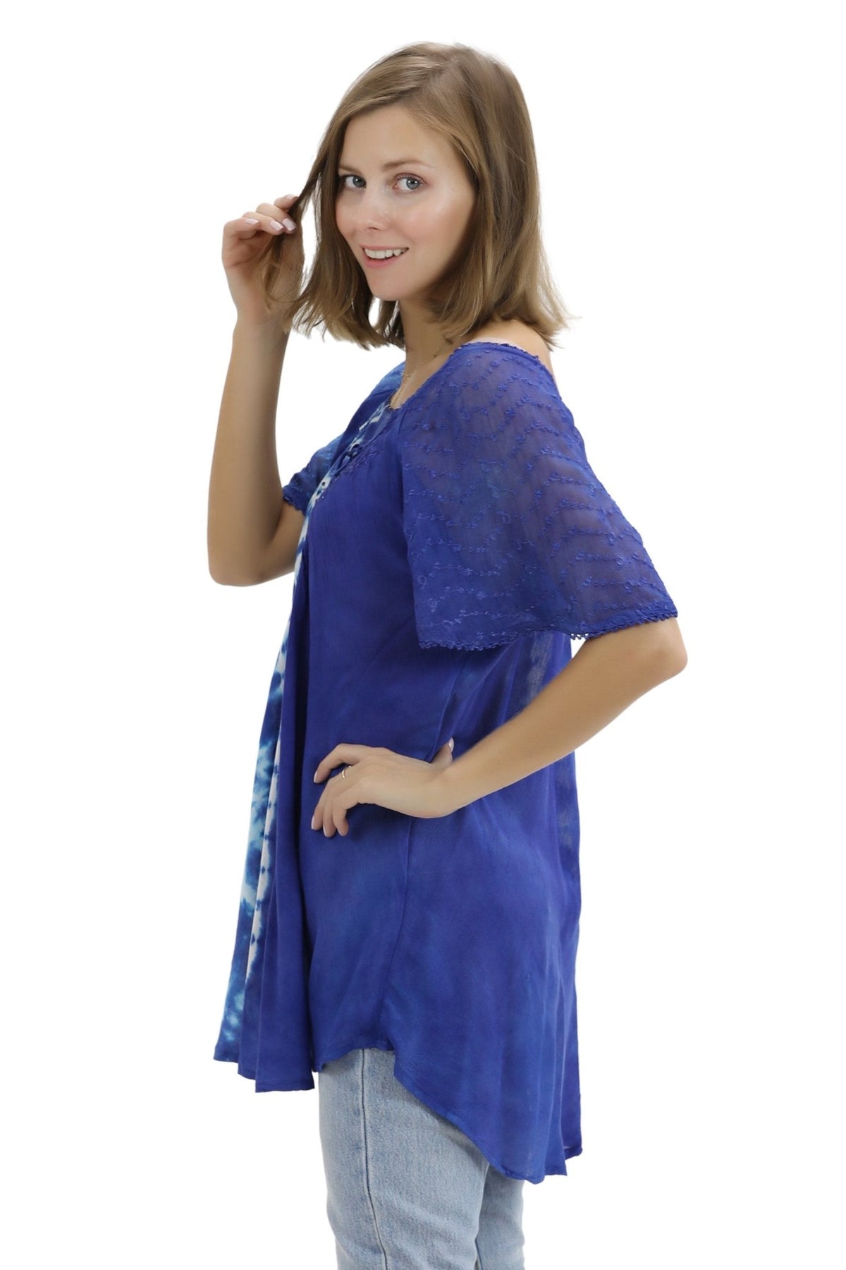Ocean Tide Tie - Dye Cap Sleeve Blouse 18718 - Advance Apparels Inc