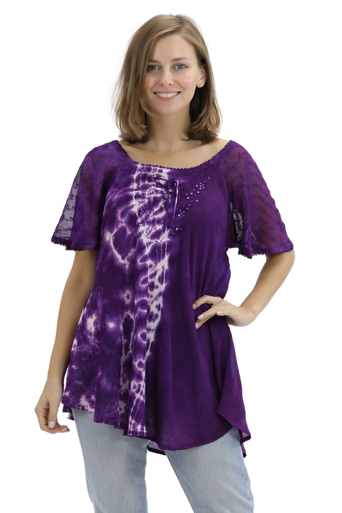 Ocean Tide Tie - Dye Cap Sleeve Blouse 18718 - Advance Apparels Inc