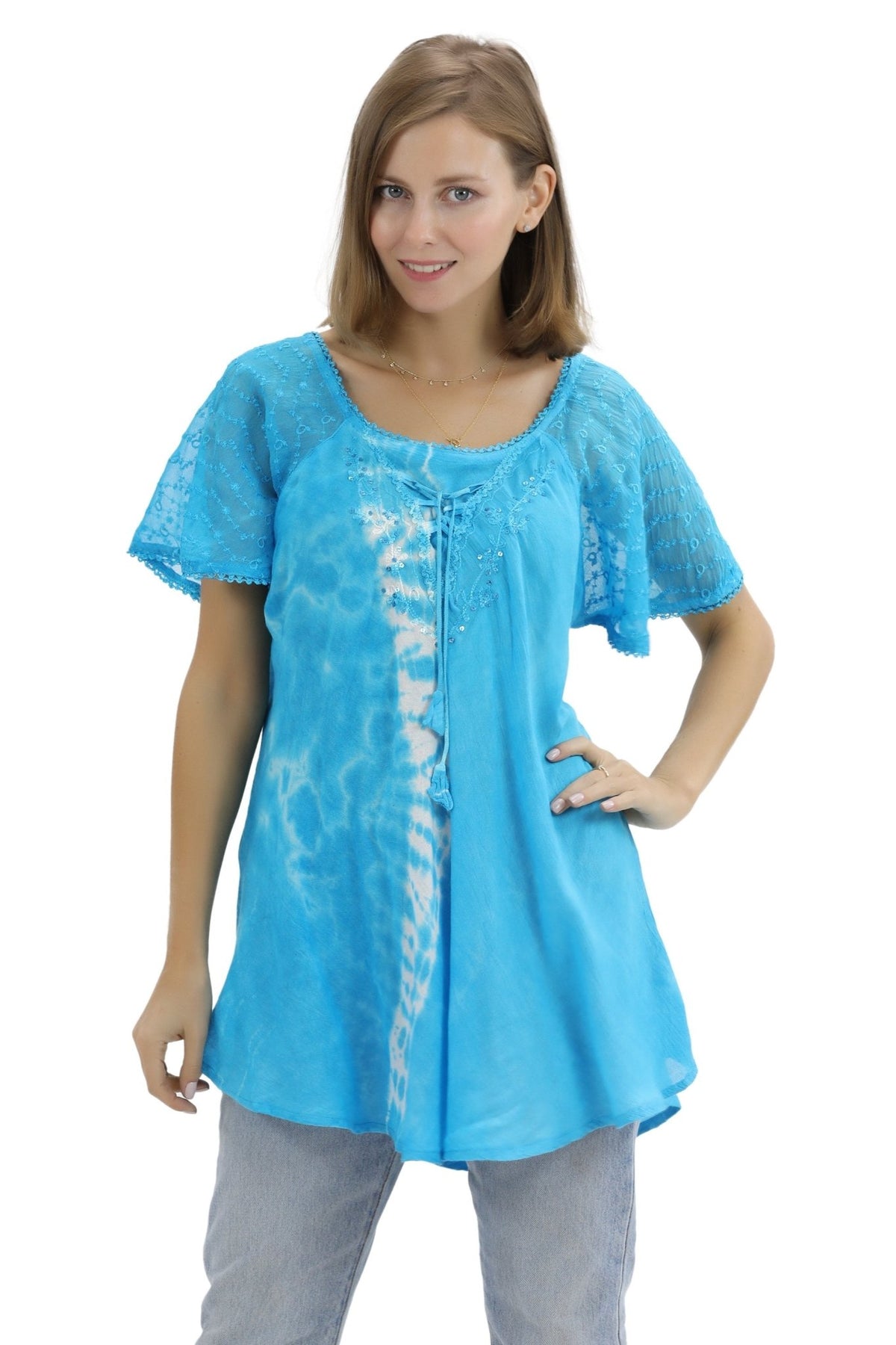 Ocean Tide Tie - Dye Cap Sleeve Blouse 18718 - Advance Apparels Inc