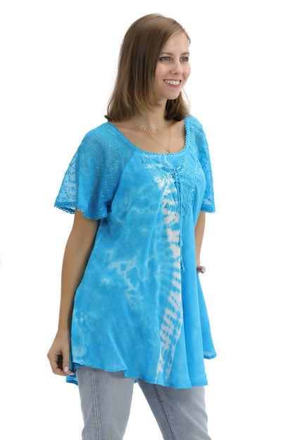 Ocean Tide Tie - Dye Cap Sleeve Blouse 18718 - Advance Apparels Inc