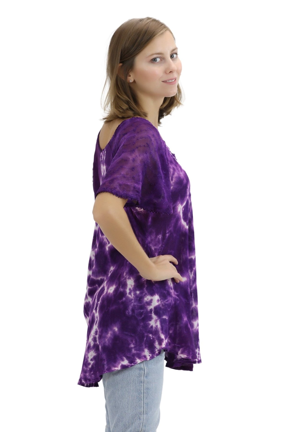 Ocean Tide Tie - Dye Cap Sleeve Blouse 18718 - Advance Apparels Inc