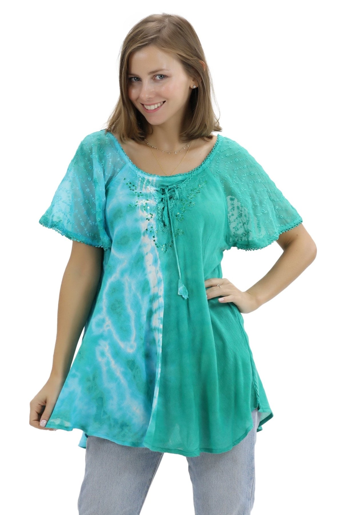 Ocean Tide Tie - Dye Cap Sleeve Blouse 18718 - Advance Apparels Inc