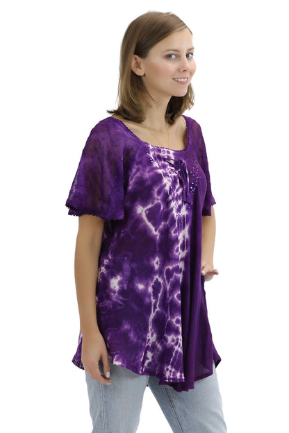 Ocean Tide Tie - Dye Cap Sleeve Blouse 18718 - Advance Apparels Inc