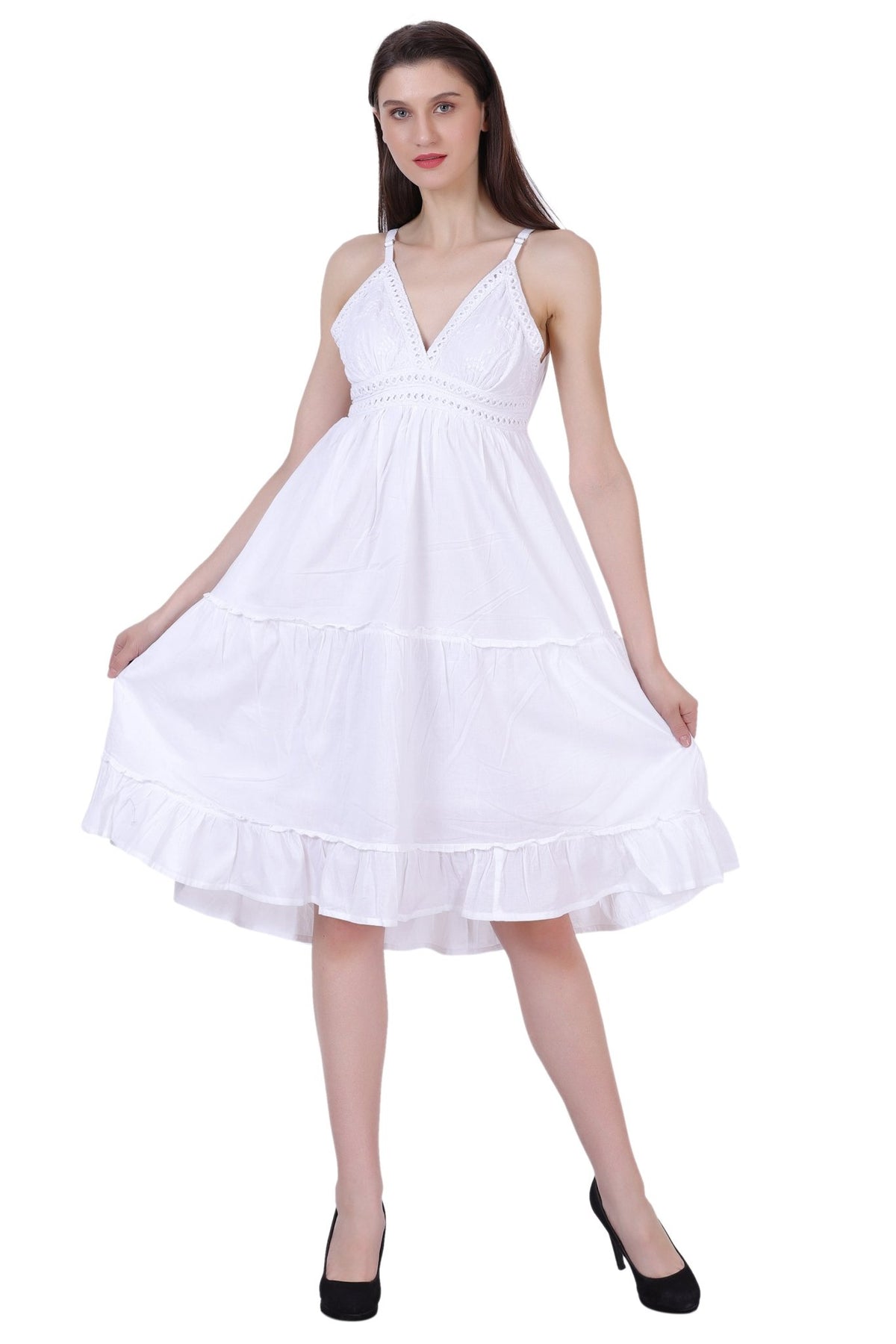 Open Back White Cotton Dress 96005 - Advance Apparels Inc