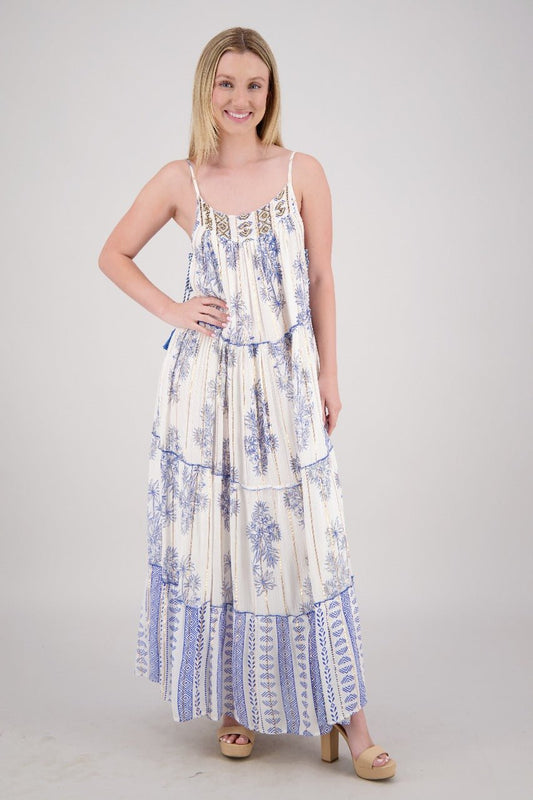Palm Print Border Hem Maxi Dress 25208 - Advance Apparels Inc