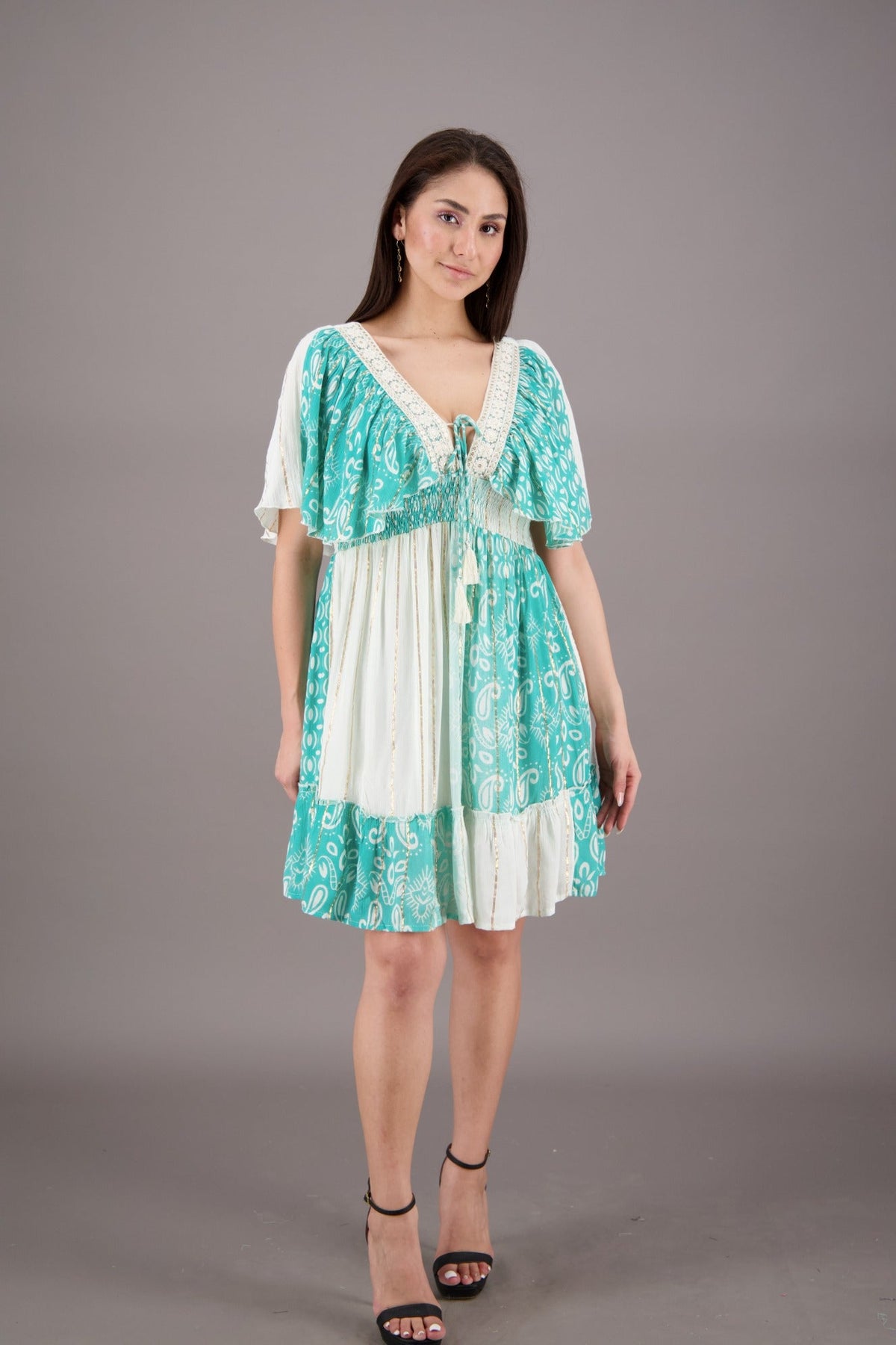 Pastel Flutter Sleeve Middy Dress 24929 - Advance Apparels Inc