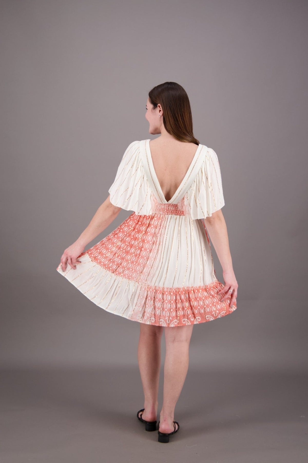 Pastel Flutter Sleeve Middy Dress 24929 - Advance Apparels Inc
