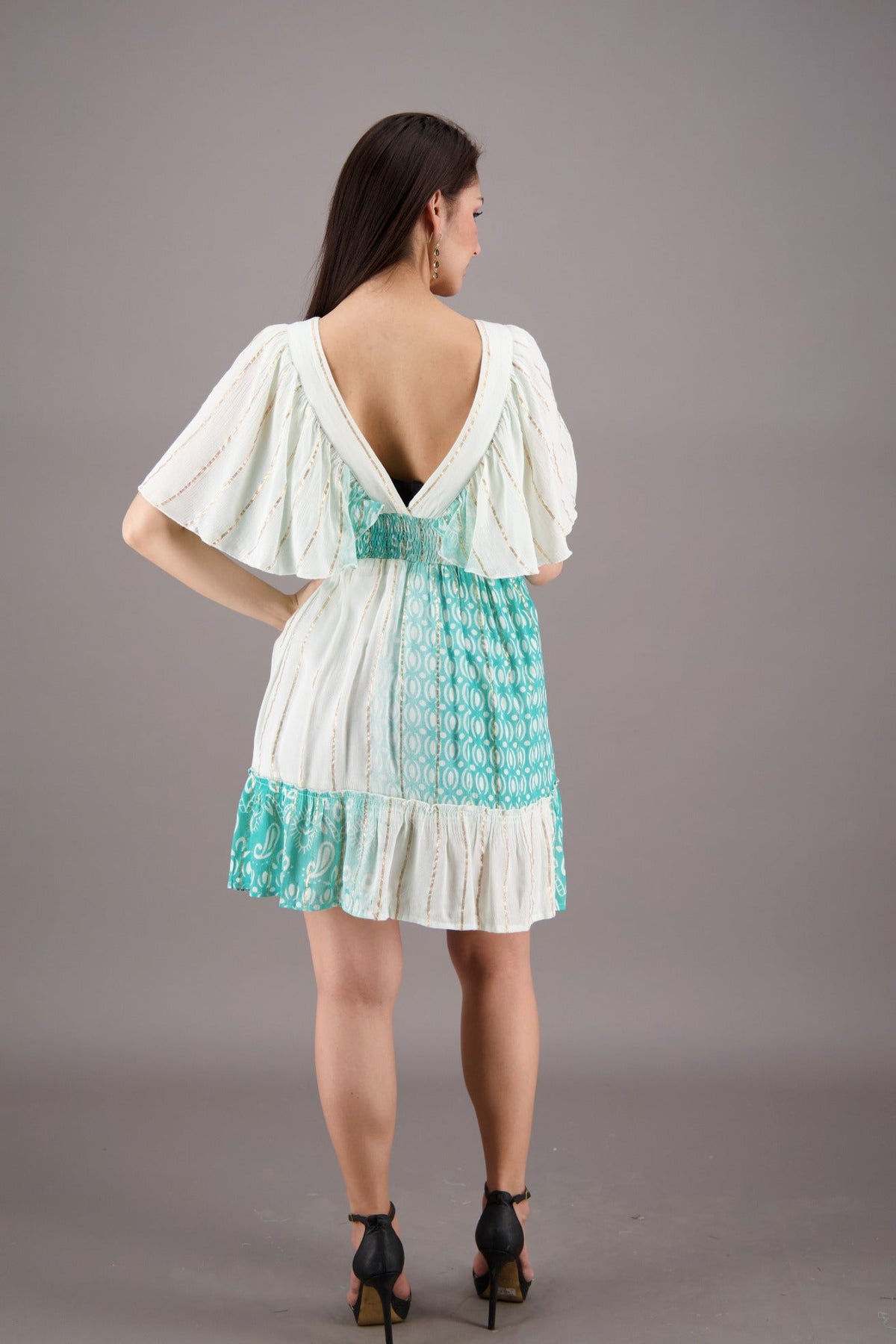 Pastel Flutter Sleeve Middy Dress 24929 - Advance Apparels Inc