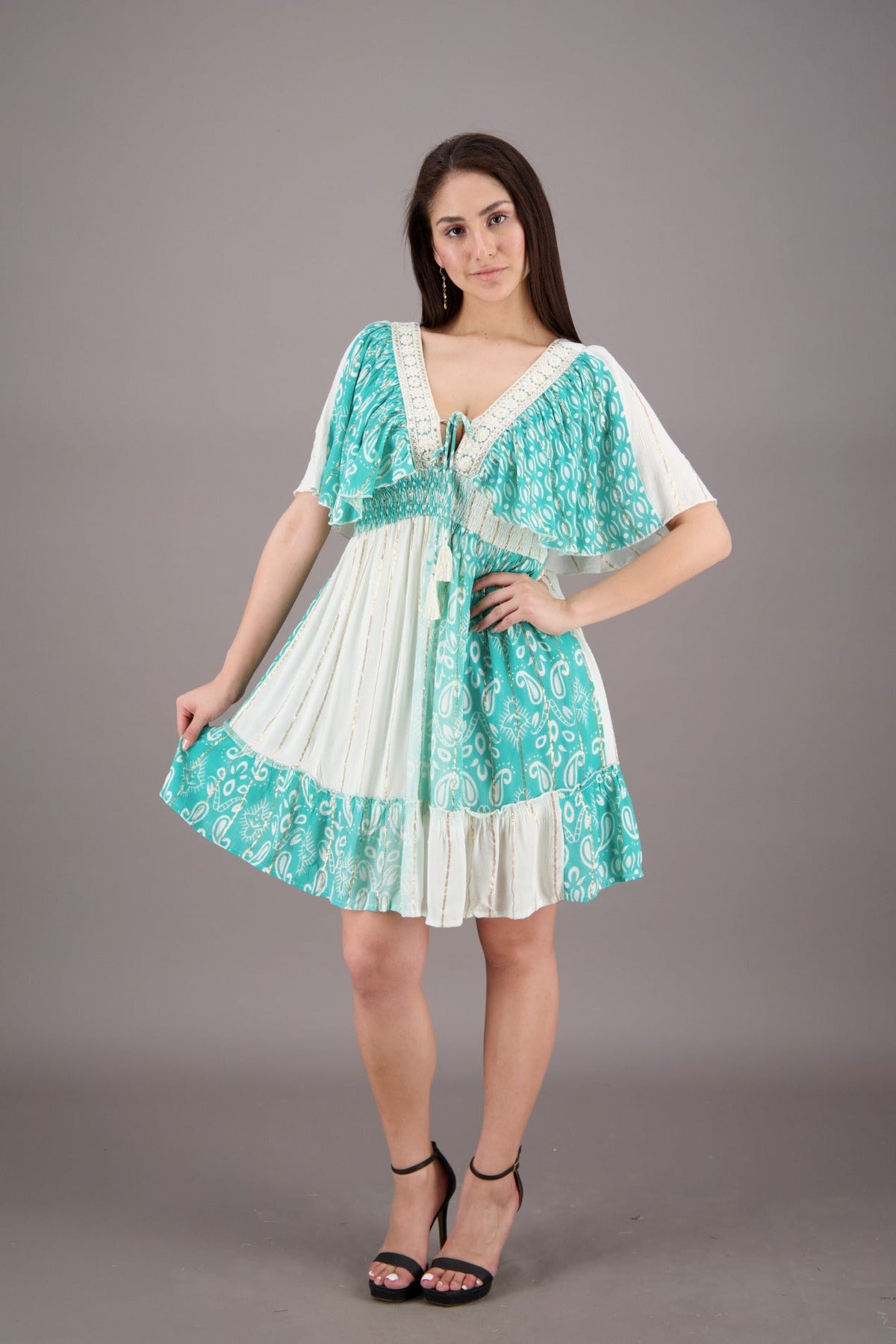 Pastel Flutter Sleeve Middy Dress 24929 - Advance Apparels Inc