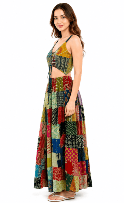 PAT-2912 Women's Boho Patchwork Maxi Dress – 100% Rayon Summer Dress - Advance Apparels Inc