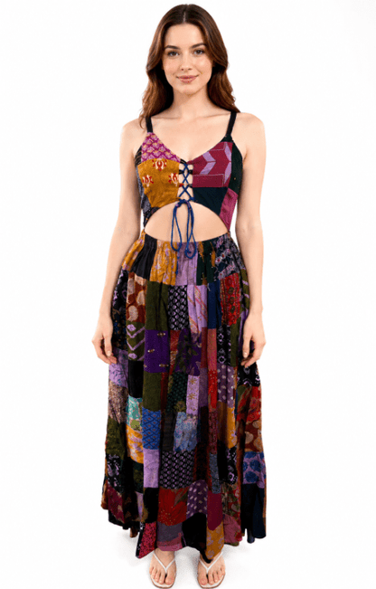 PAT-2912 Women's Boho Patchwork Maxi Dress – 100% Rayon Summer Dress - Advance Apparels Inc
