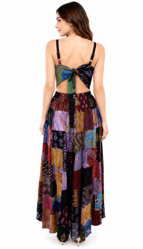 PAT-2912 Women's Boho Patchwork Maxi Dress – 100% Rayon Summer Dress - Advance Apparels Inc
