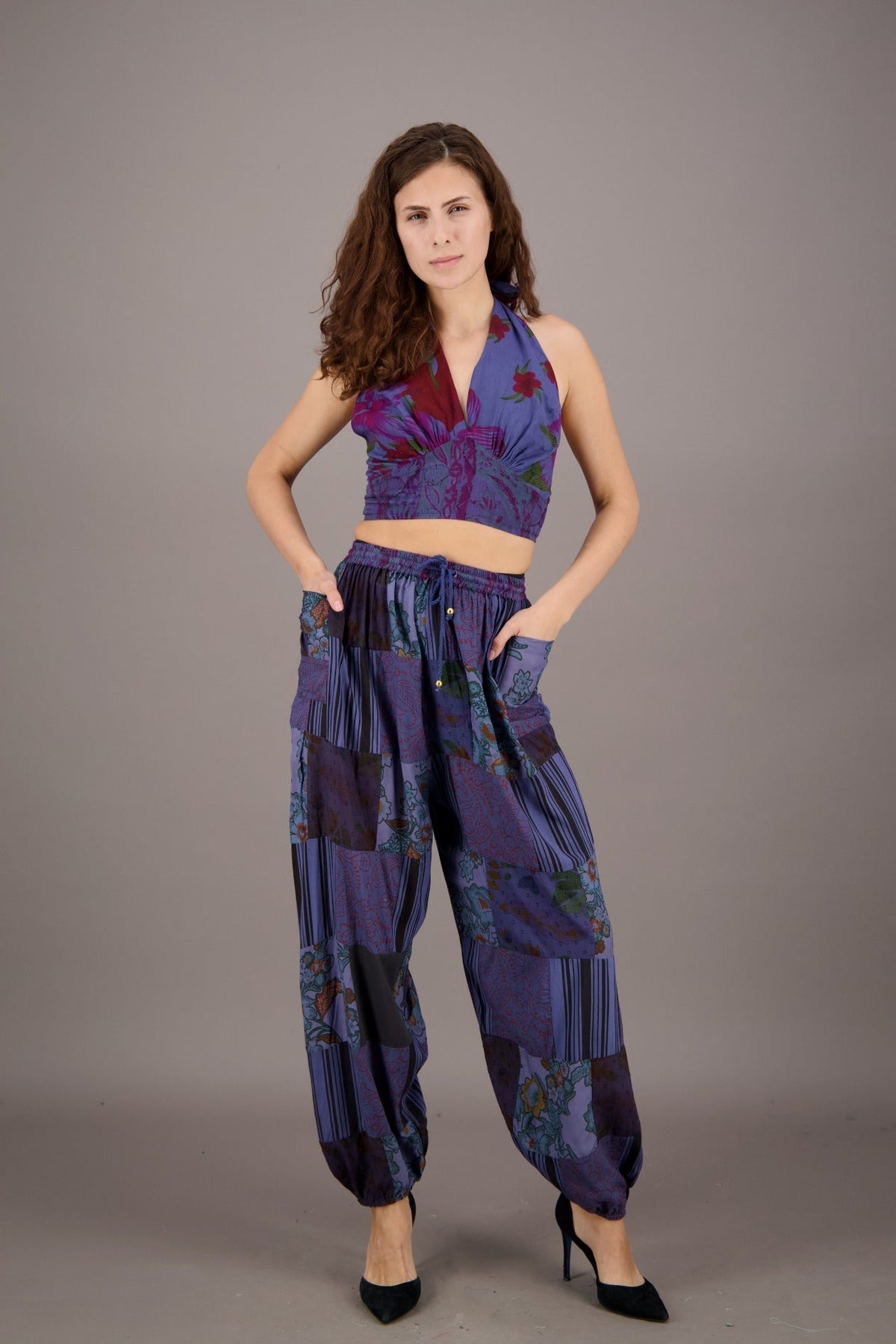 Patchwork Halter Top and Pants Co - Ord Set PAT - 3294 - Advance Apparels Inc