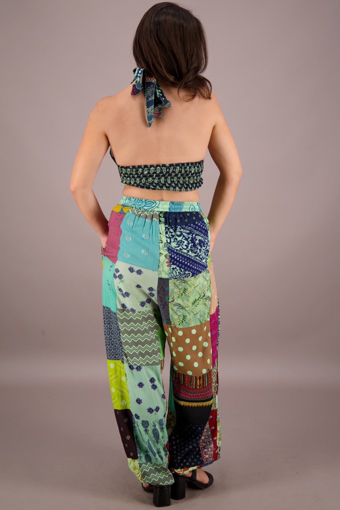 Patchwork Halter Top and Pants Co - Ord Set PAT - 3294 - Advance Apparels Inc
