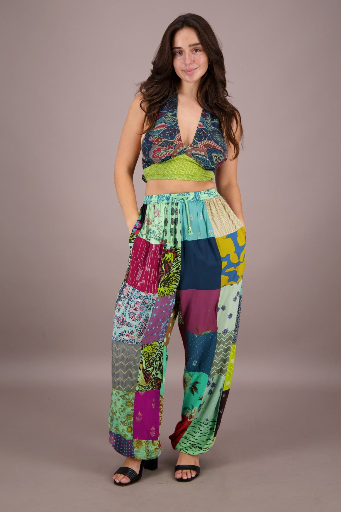Patchwork Halter Top and Pants Co - Ord Set PAT - 3294 - Advance Apparels Inc