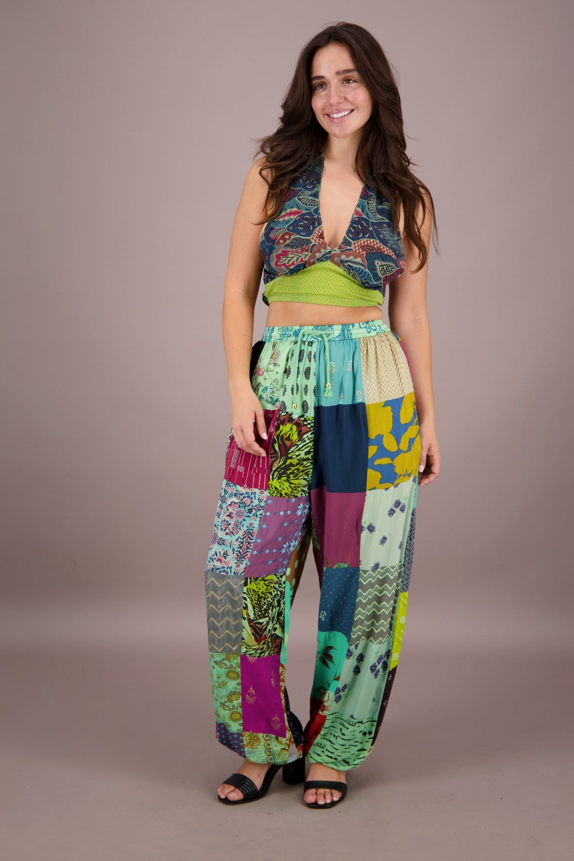 Patchwork Halter Top and Pants Co - Ord Set PAT - 3294 - Advance Apparels Inc