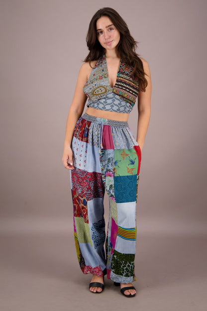 Patchwork Halter Top and Pants Co - Ord Set PAT - 3294 - Advance Apparels Inc