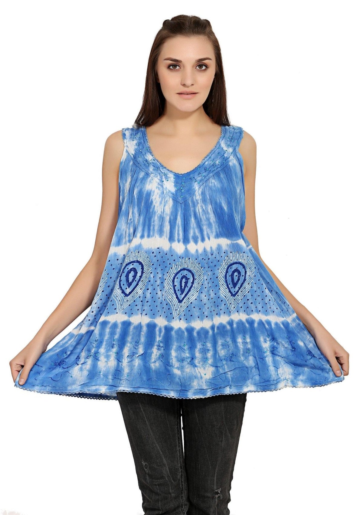 Peacock Feather Sequins Tank Top 19238 - Advance Apparels Inc