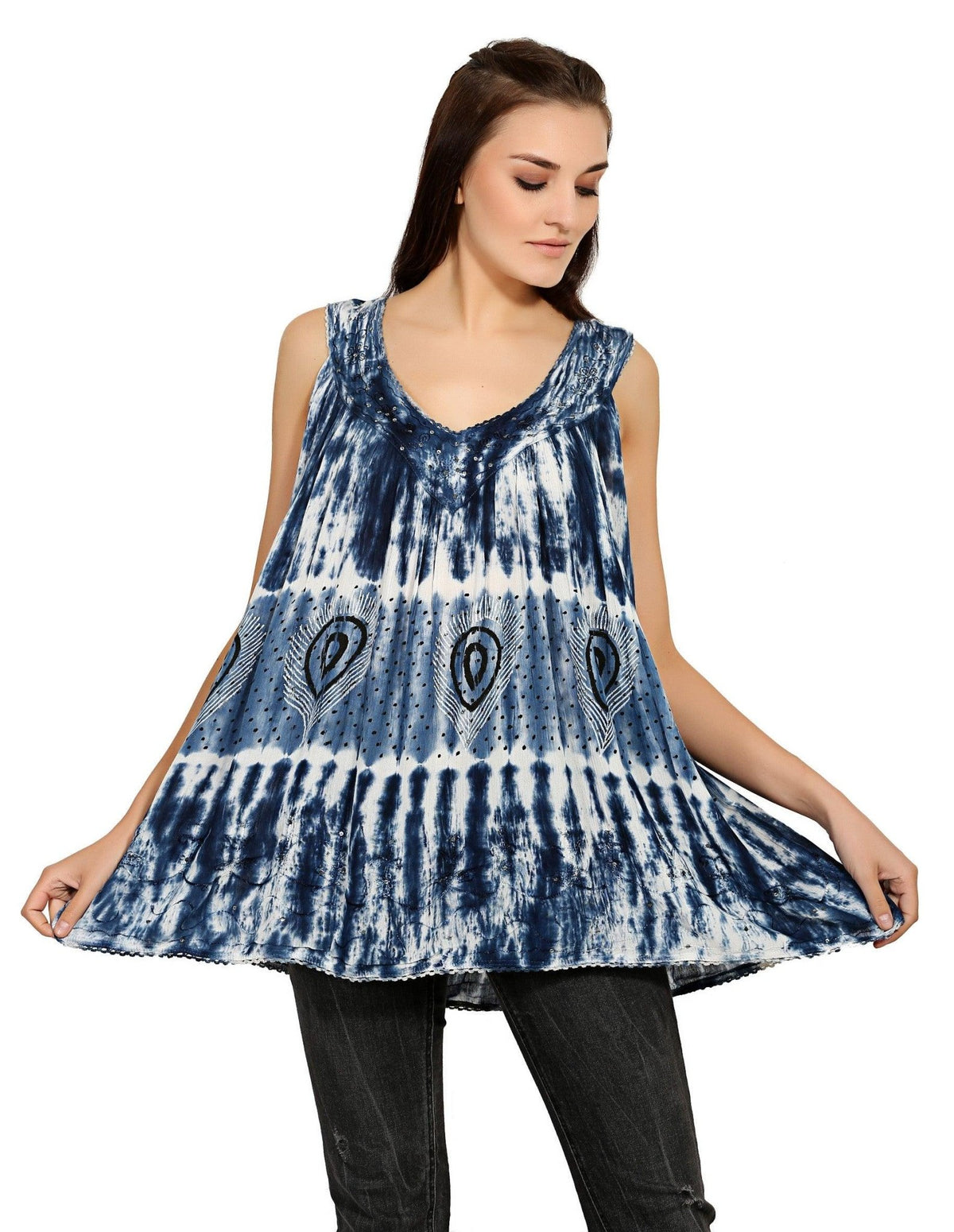 Peacock Feather Sequins Tank Top 19238 - Advance Apparels Inc