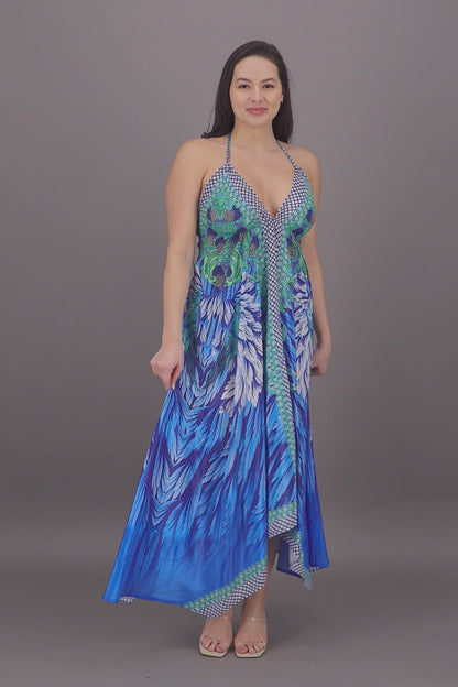 Exotic Digital Print Halter Dress AB-23022