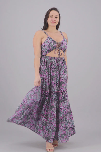 Hollowed SIlk Maxi Dress AB29017