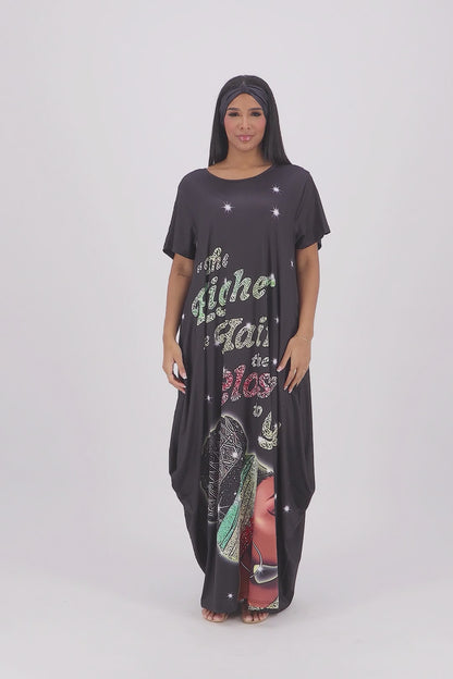 "Higher the Hair" Print Black Kaftan CH8860