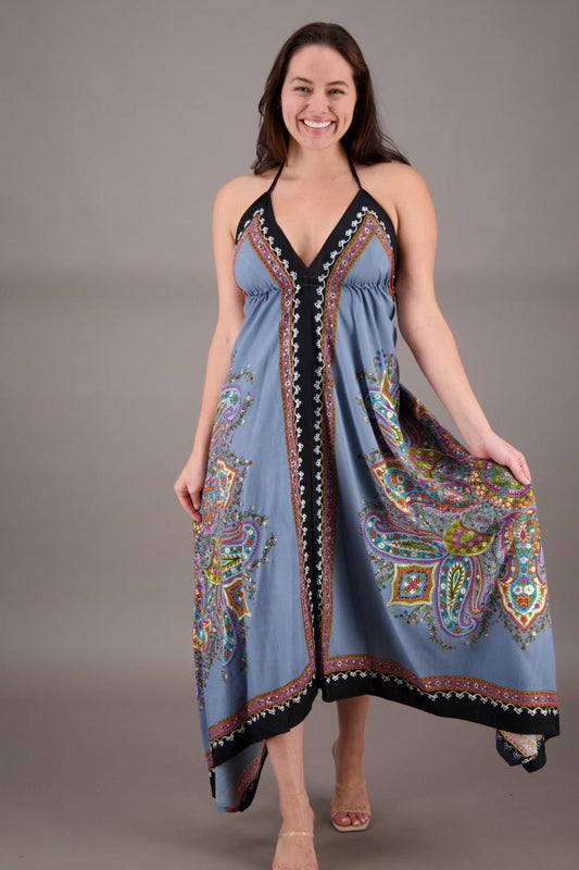 Printed Batik Scarf Halter Dress 1957 - Advance Apparels Inc