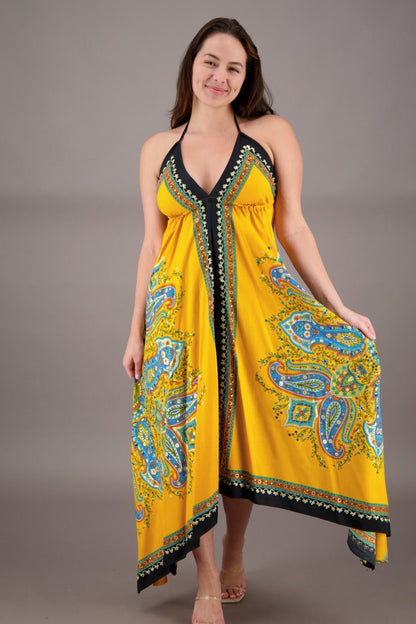Printed Batik Scarf Halter Dress 1957 - Advance Apparels Inc