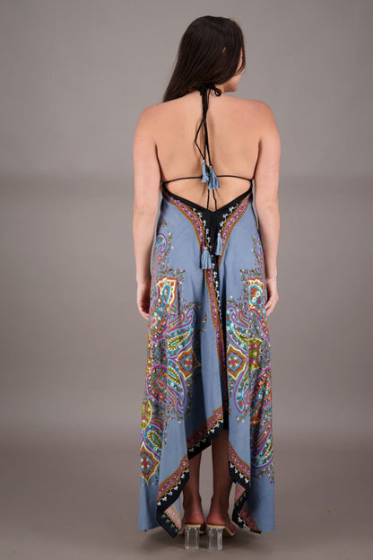 Printed Batik Scarf Halter Dress 1957 - Advance Apparels Inc