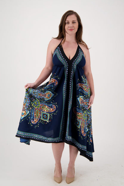 Printed Batik Scarf Halter Dress 1957 - Advance Apparels Inc