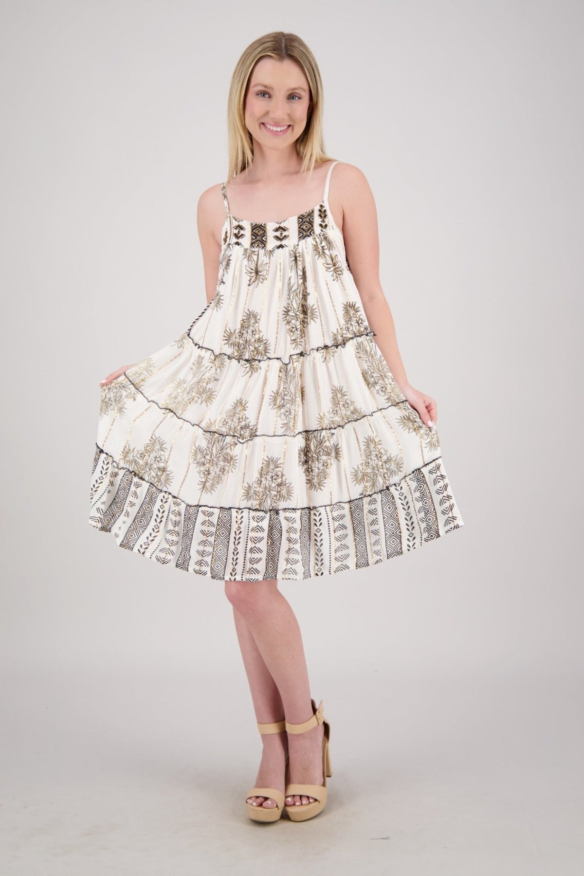 Relaxed Swing Dress with Tasseled Side Tie 25218 - Advance Apparels Inc