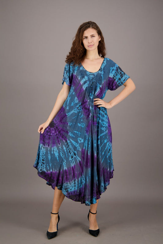 Retro Tie Dye Cap Sleeve Dress 24682 - Advance Apparels Inc