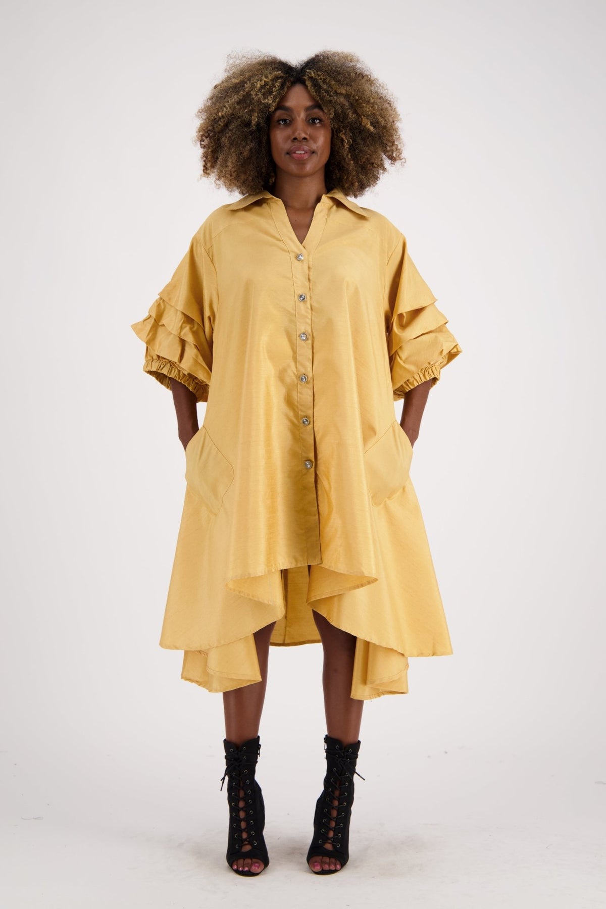 Ruffle Sleeve Button Dress AD25013 - Advance Apparels Inc