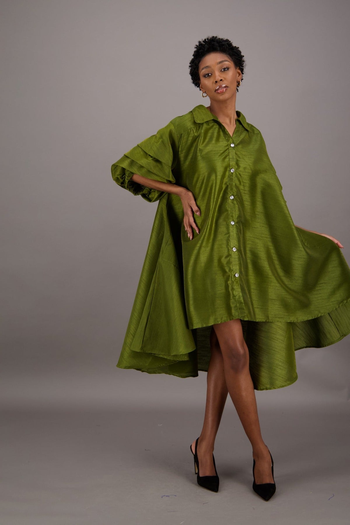 Ruffle Sleeve Button Dress AD25013 - Advance Apparels Inc
