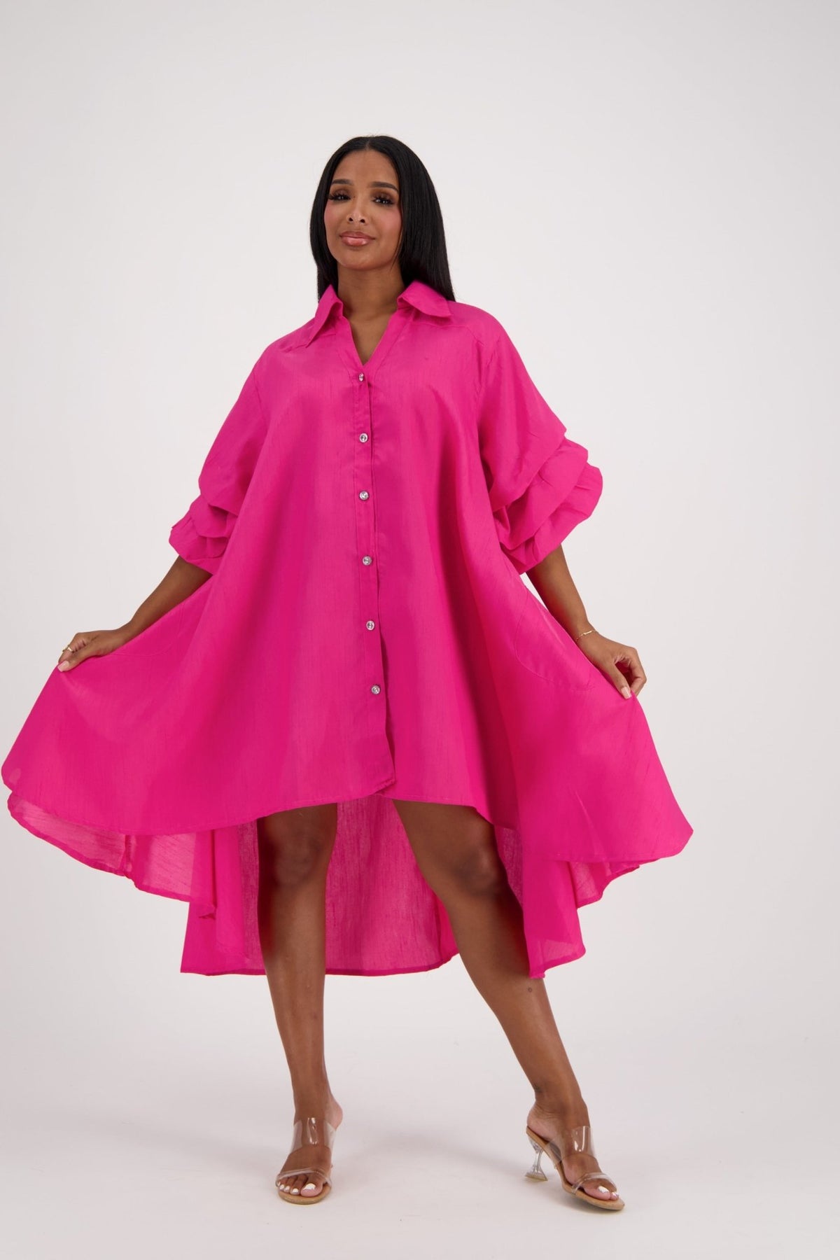 Ruffle Sleeve Button Dress AD25013 - Advance Apparels Inc