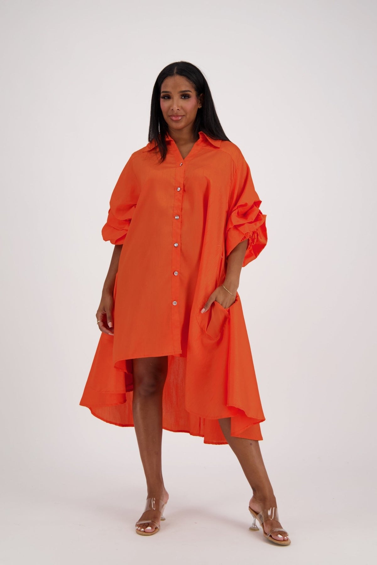 Ruffle Sleeve Button Dress AD25013 - Advance Apparels Inc