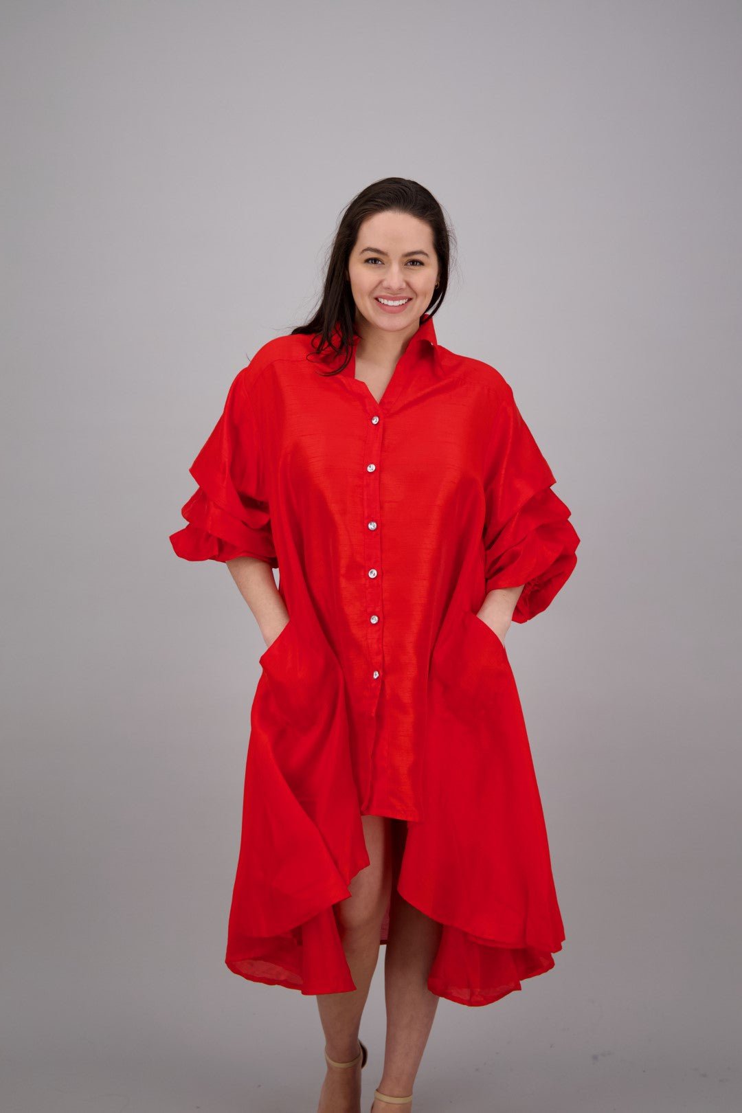 Ruffle Sleeve Button Dress AD25013 - Advance Apparels Inc