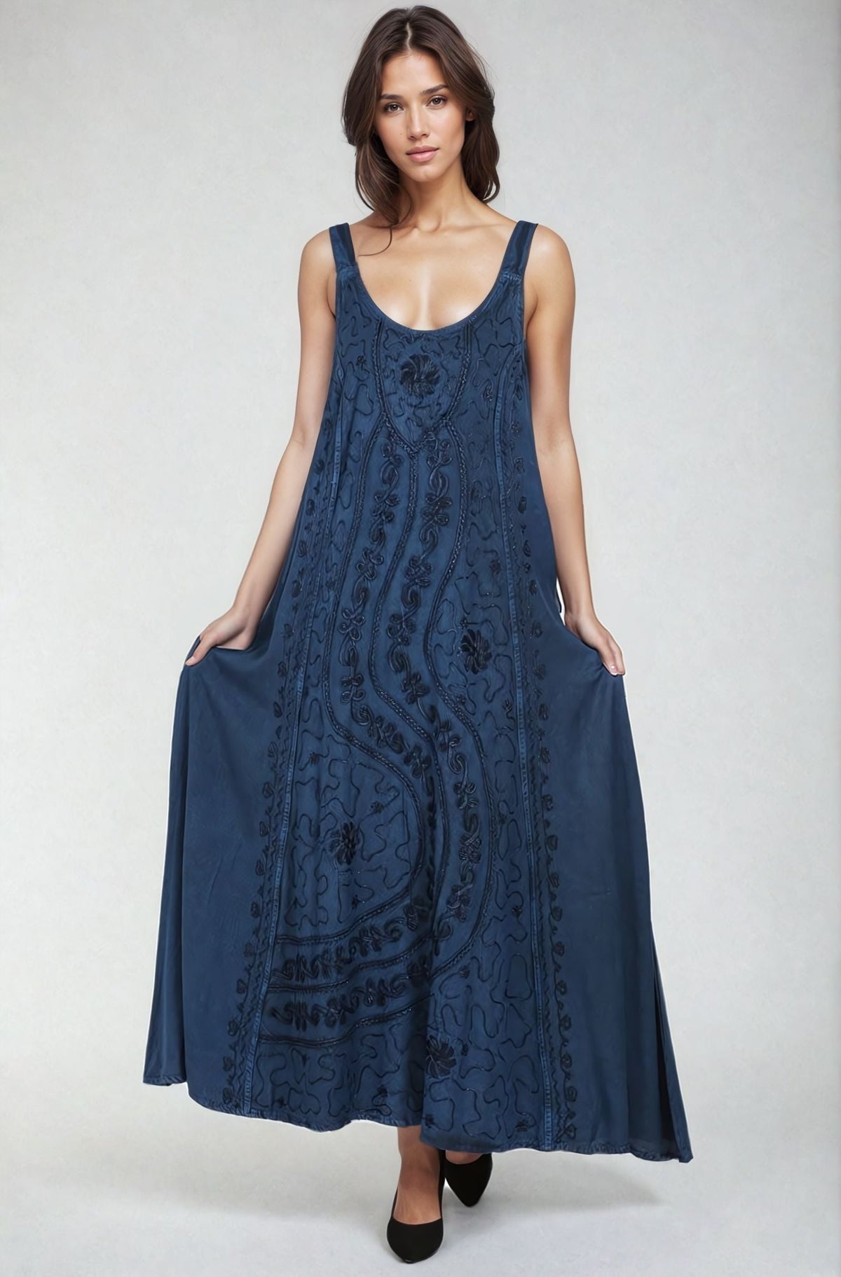 Scooped Neck Acid Wash Dress (S/M - 1X/2X) 4 Colors ADL20321 - Advance Apparels Inc