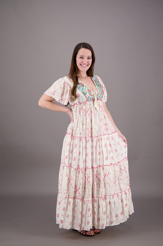 Sequin Glamour Tropical Maxi Dress 24921 - Advance Apparels Inc