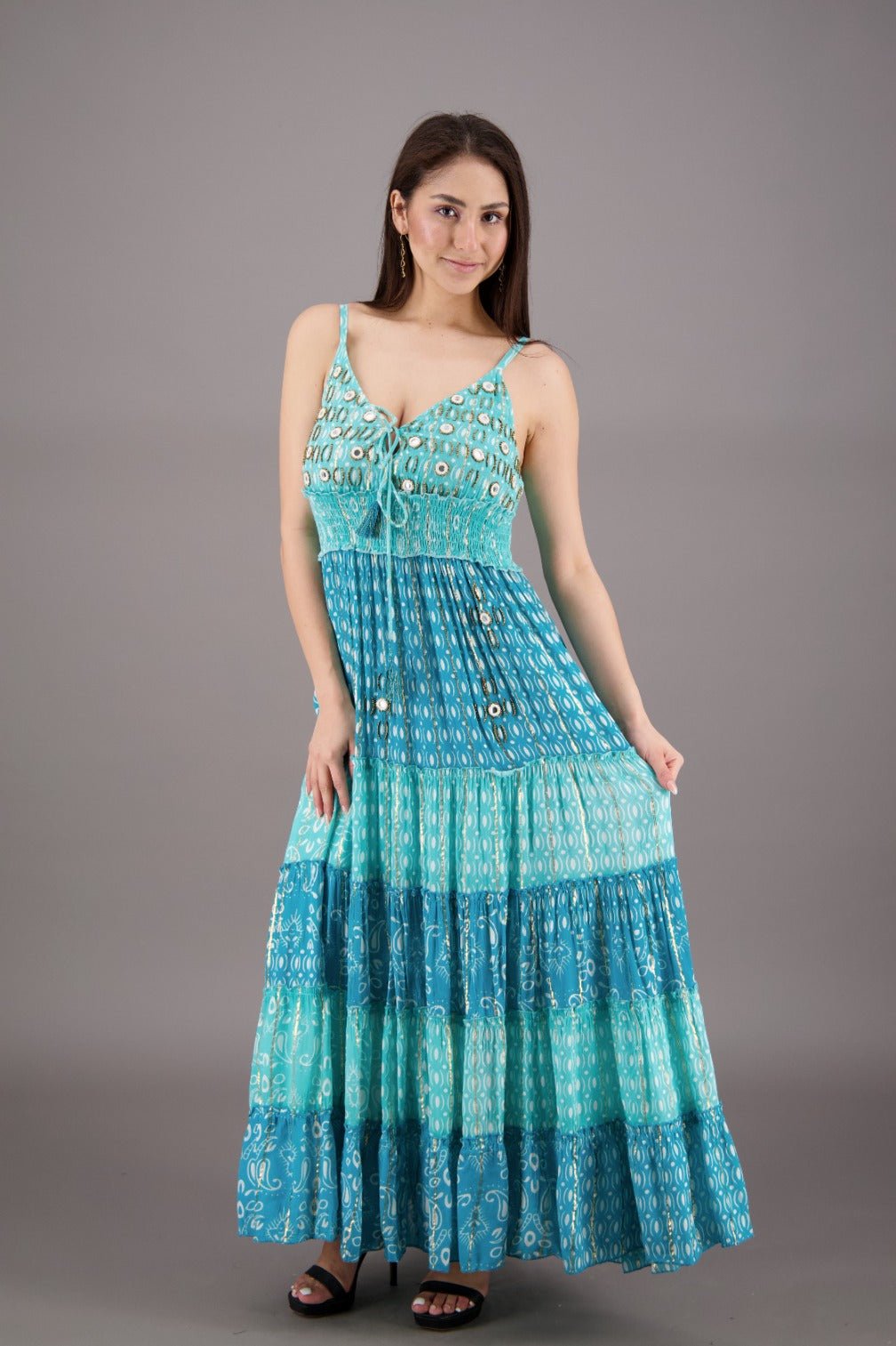 Sequined Boho Maxi Dress 24906 - Advance Apparels Inc