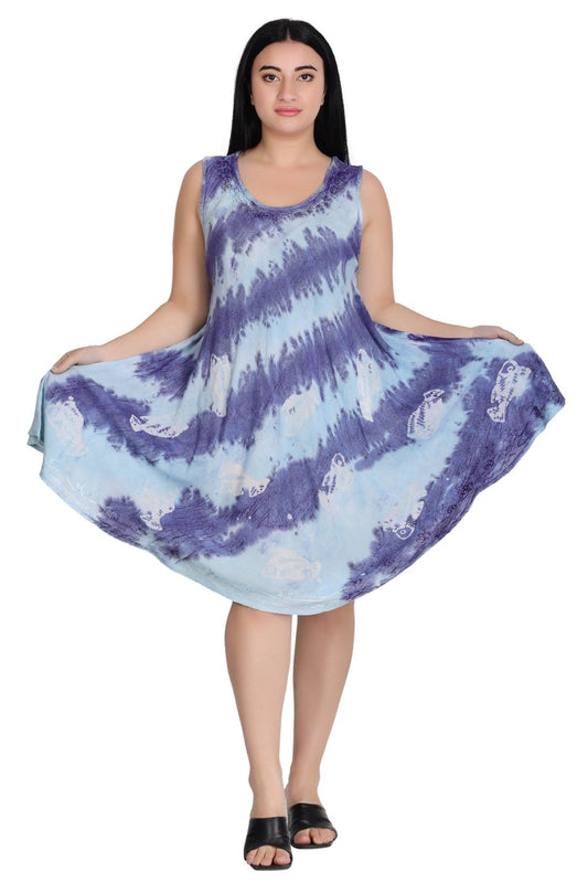 Sleeveless Fish Print Tie Dye Dress 362171R - Advance Apparels Inc